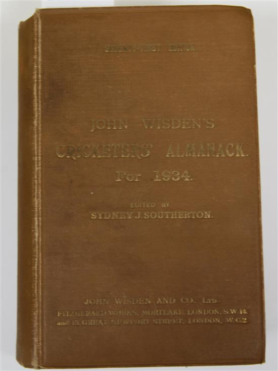 A Wisden Cricketers Almanack for 1934, original hardback binding